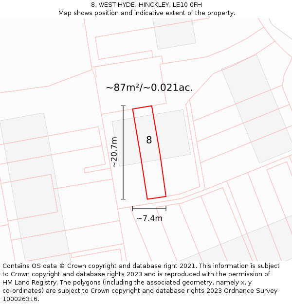8, WEST HYDE, HINCKLEY, LE10 0FH: Plot and title map