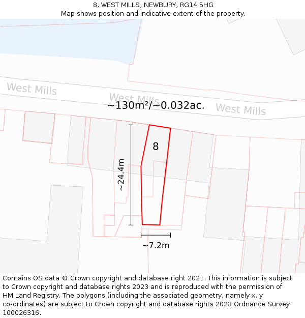 8, WEST MILLS, NEWBURY, RG14 5HG: Plot and title map