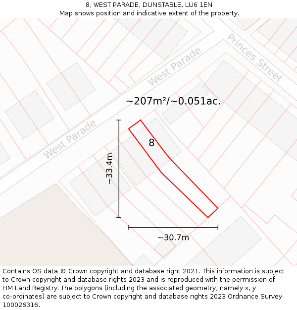8, WEST PARADE, DUNSTABLE, LU6 1EN: Plot and title map