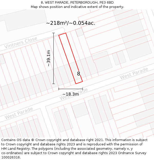 8, WEST PARADE, PETERBOROUGH, PE3 6BD: Plot and title map