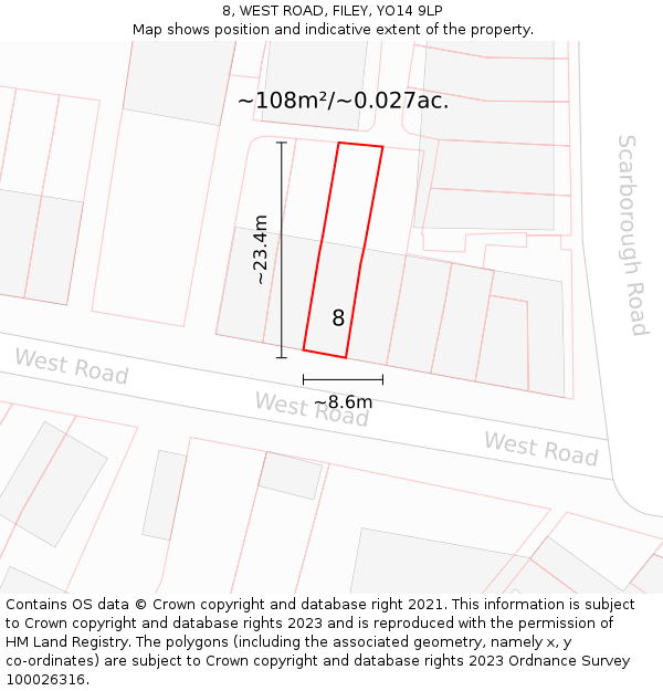8, WEST ROAD, FILEY, YO14 9LP: Plot and title map