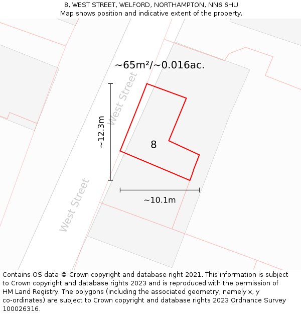 8, WEST STREET, WELFORD, NORTHAMPTON, NN6 6HU: Plot and title map