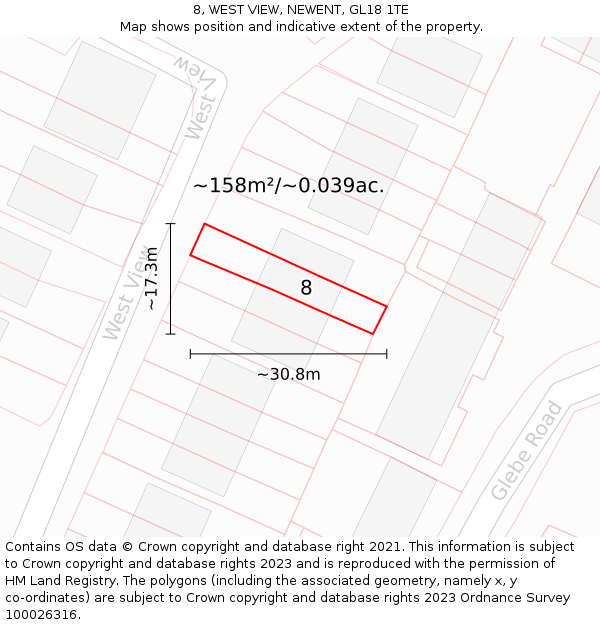 8, WEST VIEW, NEWENT, GL18 1TE: Plot and title map