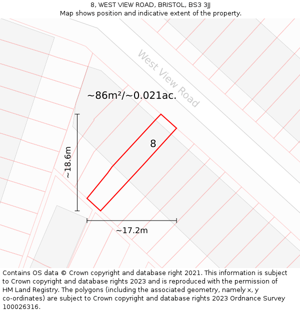 8, WEST VIEW ROAD, BRISTOL, BS3 3JJ: Plot and title map