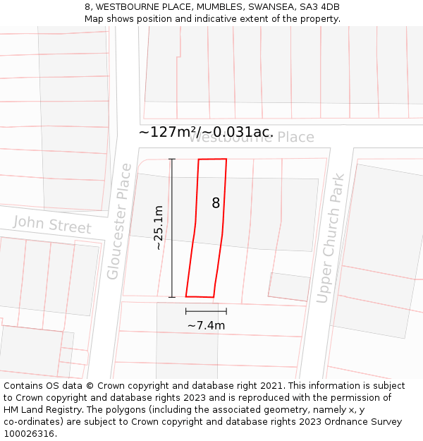 8, WESTBOURNE PLACE, MUMBLES, SWANSEA, SA3 4DB: Plot and title map
