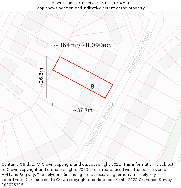 8, WESTBROOK ROAD, BRISTOL, BS4 5EF: Plot and title map