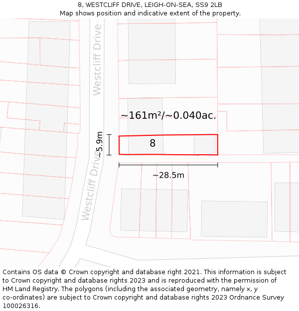 8, WESTCLIFF DRIVE, LEIGH-ON-SEA, SS9 2LB: Plot and title map