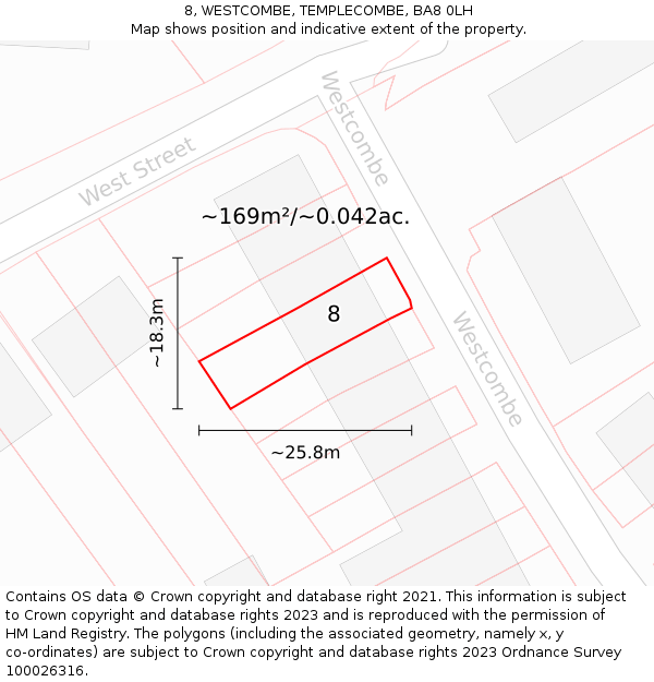 8, WESTCOMBE, TEMPLECOMBE, BA8 0LH: Plot and title map
