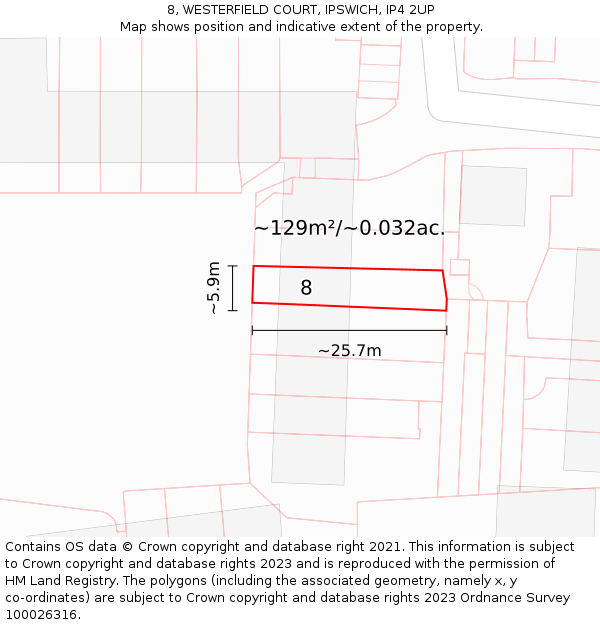 8, WESTERFIELD COURT, IPSWICH, IP4 2UP: Plot and title map