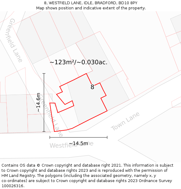 8, WESTFIELD LANE, IDLE, BRADFORD, BD10 8PY: Plot and title map