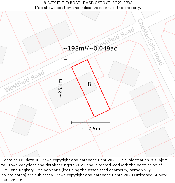 8, WESTFIELD ROAD, BASINGSTOKE, RG21 3BW: Plot and title map