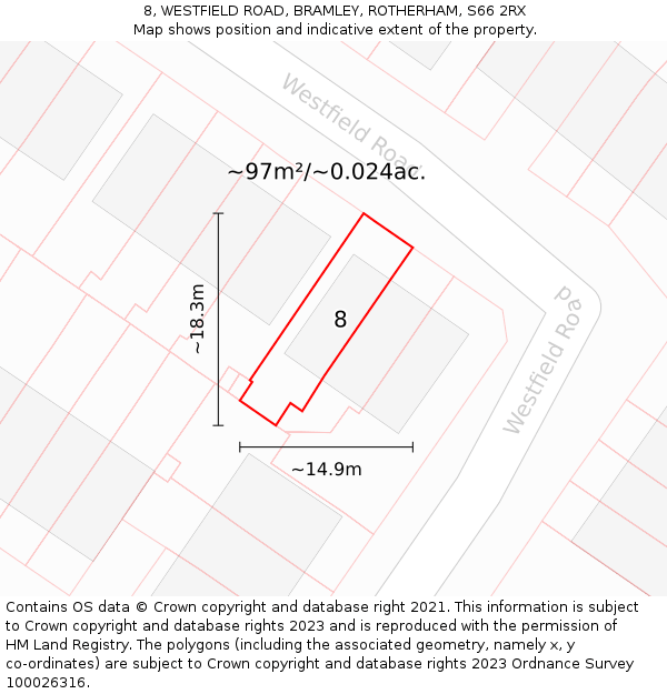 8, WESTFIELD ROAD, BRAMLEY, ROTHERHAM, S66 2RX: Plot and title map