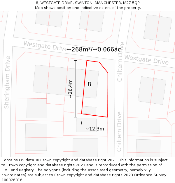 8, WESTGATE DRIVE, SWINTON, MANCHESTER, M27 5QP: Plot and title map
