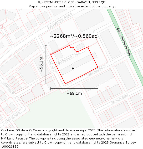 8, WESTMINSTER CLOSE, DARWEN, BB3 1QD: Plot and title map