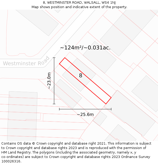 8, WESTMINSTER ROAD, WALSALL, WS4 1NJ: Plot and title map