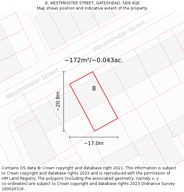8, WESTMINSTER STREET, GATESHEAD, NE8 4QE: Plot and title map