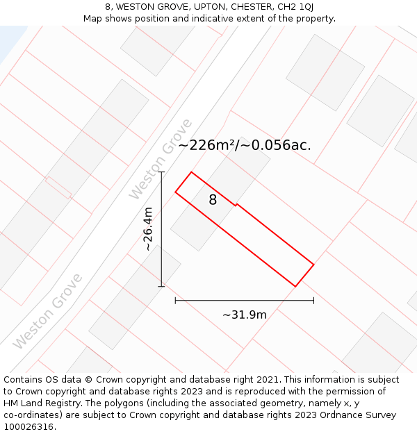 8, WESTON GROVE, UPTON, CHESTER, CH2 1QJ: Plot and title map