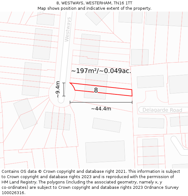 8, WESTWAYS, WESTERHAM, TN16 1TT: Plot and title map
