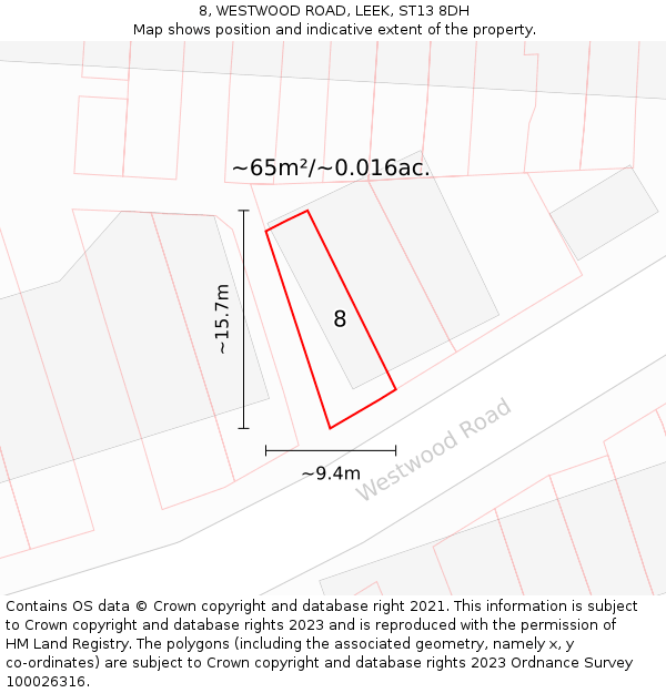 8, WESTWOOD ROAD, LEEK, ST13 8DH: Plot and title map