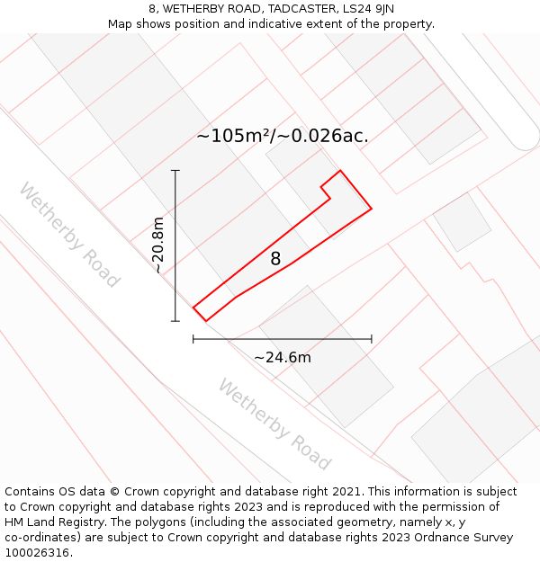 8, WETHERBY ROAD, TADCASTER, LS24 9JN: Plot and title map