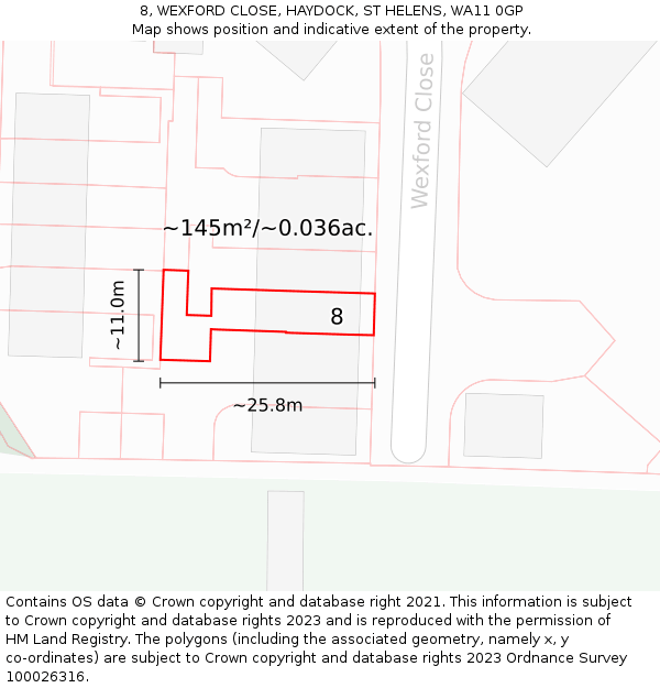 8, WEXFORD CLOSE, HAYDOCK, ST HELENS, WA11 0GP: Plot and title map