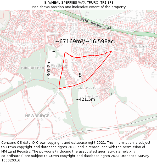 8, WHEAL SPERRIES WAY, TRURO, TR1 3FE: Plot and title map