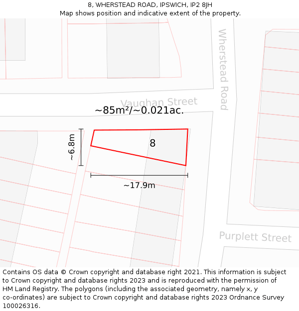 8, WHERSTEAD ROAD, IPSWICH, IP2 8JH: Plot and title map