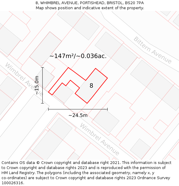 8, WHIMBREL AVENUE, PORTISHEAD, BRISTOL, BS20 7PA: Plot and title map