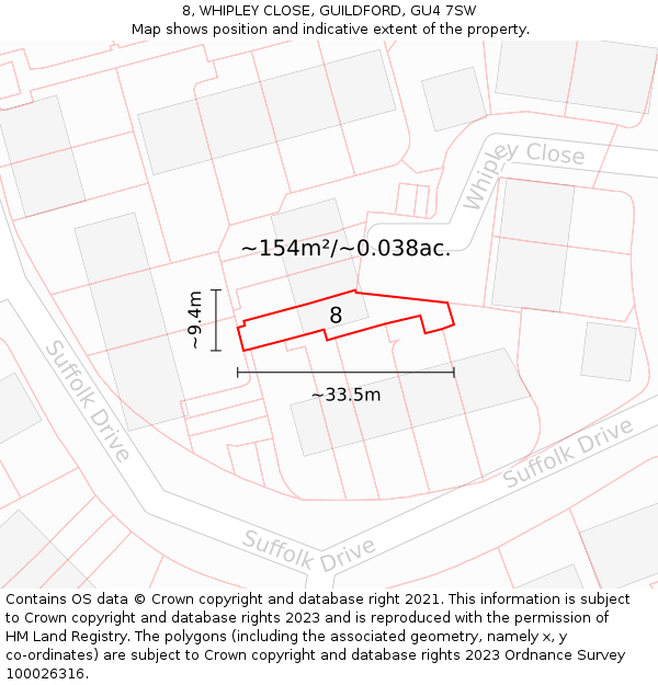 8, WHIPLEY CLOSE, GUILDFORD, GU4 7SW: Plot and title map