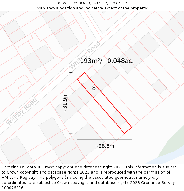 8, WHITBY ROAD, RUISLIP, HA4 9DP: Plot and title map