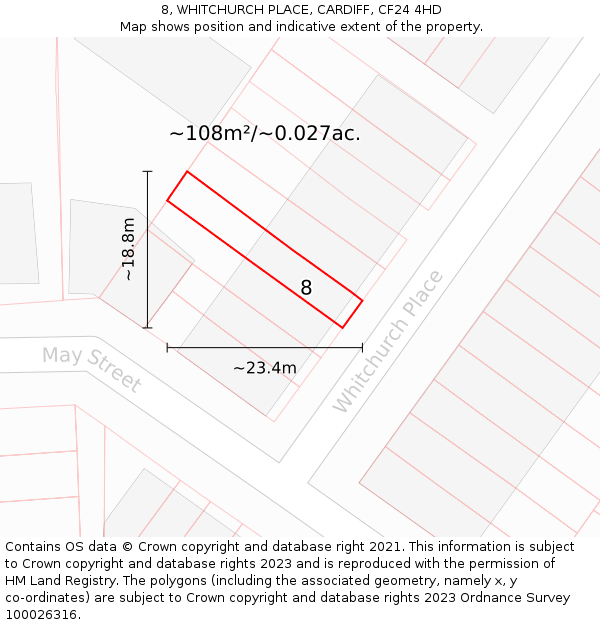 8, WHITCHURCH PLACE, CARDIFF, CF24 4HD: Plot and title map
