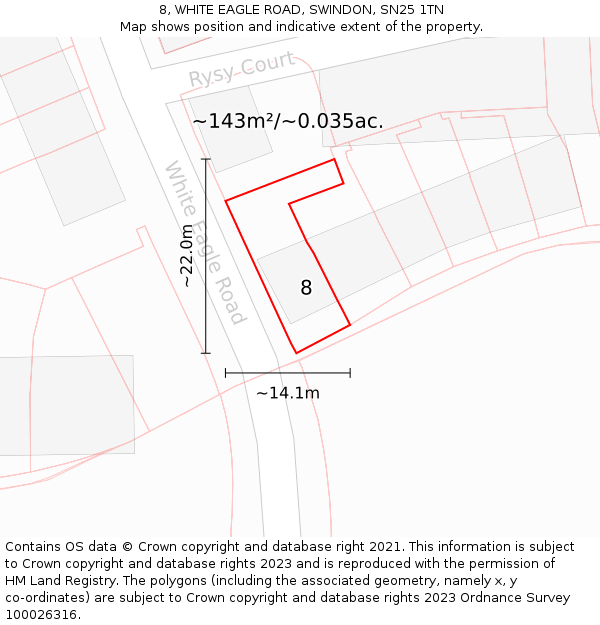 8, WHITE EAGLE ROAD, SWINDON, SN25 1TN: Plot and title map