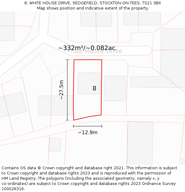 8, WHITE HOUSE DRIVE, SEDGEFIELD, STOCKTON-ON-TEES, TS21 3BX: Plot and title map