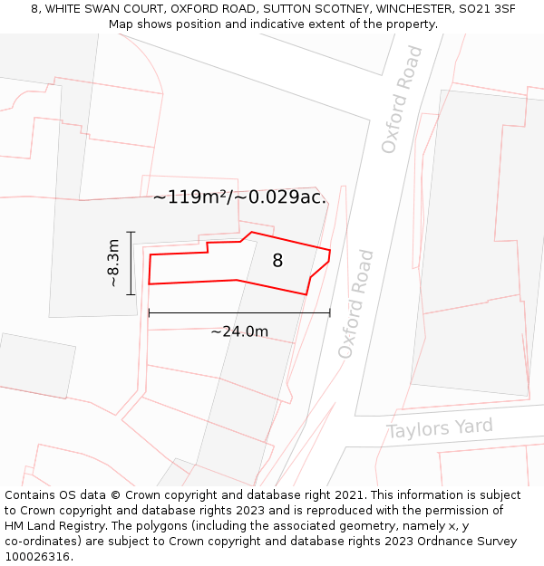 8, WHITE SWAN COURT, OXFORD ROAD, SUTTON SCOTNEY, WINCHESTER, SO21 3SF: Plot and title map