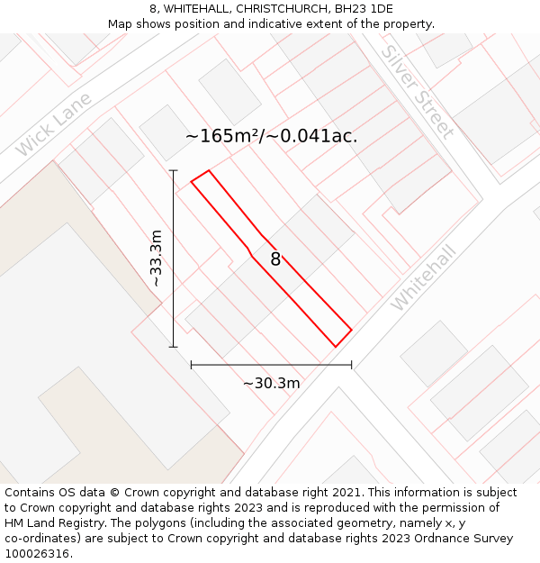8, WHITEHALL, CHRISTCHURCH, BH23 1DE: Plot and title map