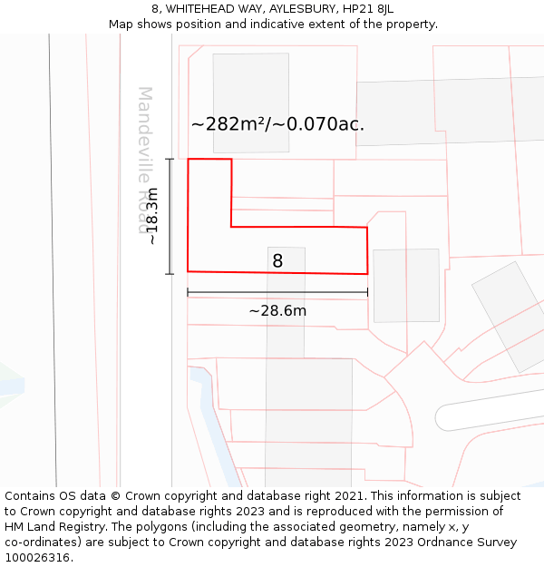8, WHITEHEAD WAY, AYLESBURY, HP21 8JL: Plot and title map