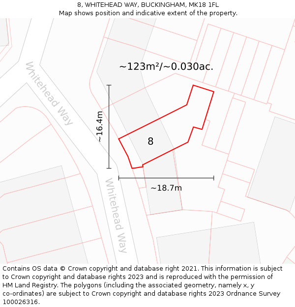 8, WHITEHEAD WAY, BUCKINGHAM, MK18 1FL: Plot and title map