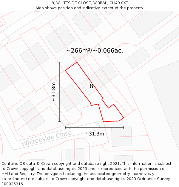 8, WHITESIDE CLOSE, WIRRAL, CH49 0XT: Plot and title map