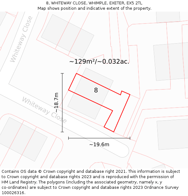8, WHITEWAY CLOSE, WHIMPLE, EXETER, EX5 2TL: Plot and title map