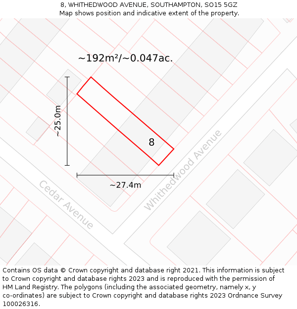 8, WHITHEDWOOD AVENUE, SOUTHAMPTON, SO15 5GZ: Plot and title map