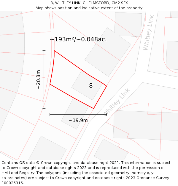 8, WHITLEY LINK, CHELMSFORD, CM2 9FX: Plot and title map