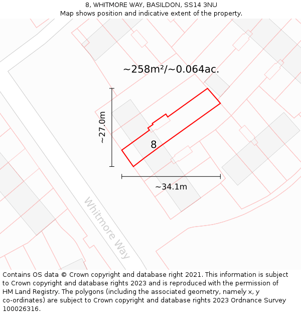 8, WHITMORE WAY, BASILDON, SS14 3NU: Plot and title map