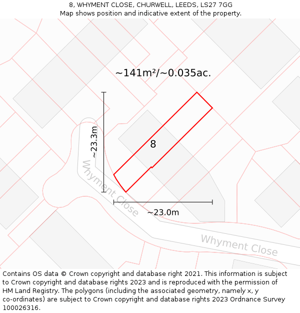 8, WHYMENT CLOSE, CHURWELL, LEEDS, LS27 7GG: Plot and title map
