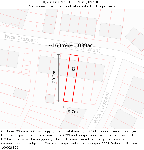 8, WICK CRESCENT, BRISTOL, BS4 4HL: Plot and title map
