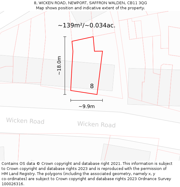8, WICKEN ROAD, NEWPORT, SAFFRON WALDEN, CB11 3QG: Plot and title map