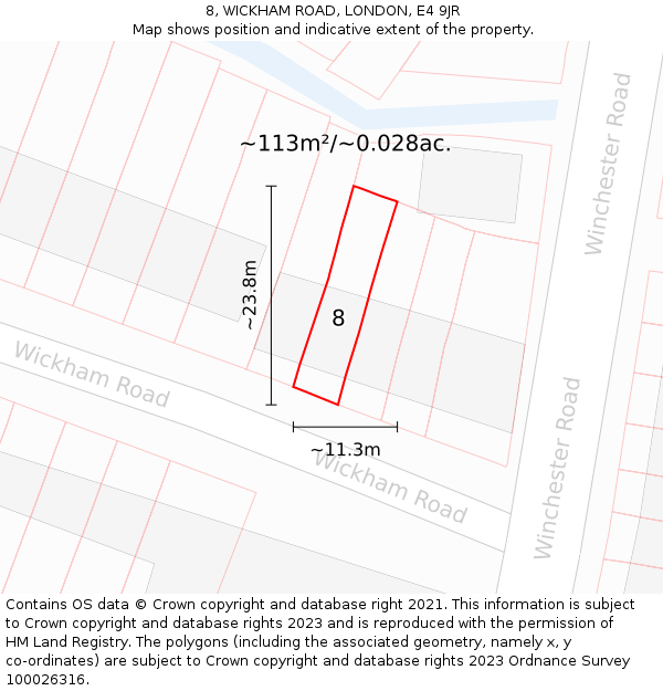 8, WICKHAM ROAD, LONDON, E4 9JR: Plot and title map