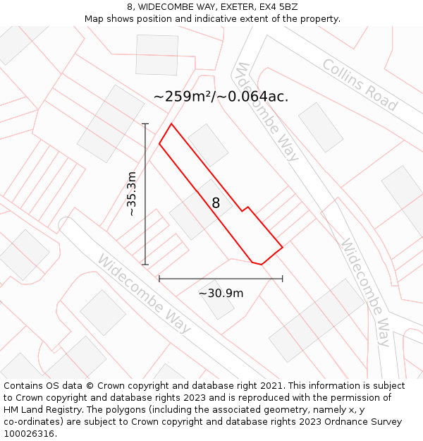 8, WIDECOMBE WAY, EXETER, EX4 5BZ: Plot and title map