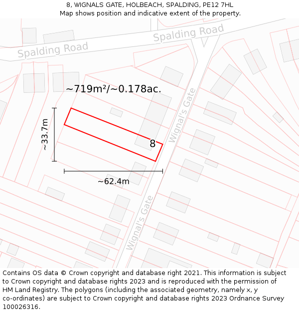 8, WIGNALS GATE, HOLBEACH, SPALDING, PE12 7HL: Plot and title map