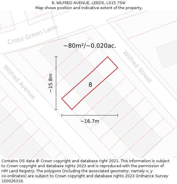 8, WILFRED AVENUE, LEEDS, LS15 7SW: Plot and title map