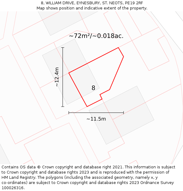 8, WILLIAM DRIVE, EYNESBURY, ST. NEOTS, PE19 2RF: Plot and title map